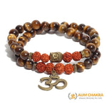 Natural Rudraksha & Tiger Eye Om Buddha Bracelet