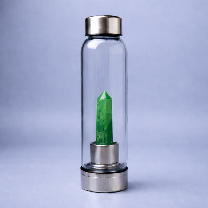 Natural Green Aventurine Pencil With Glass Water Bottle