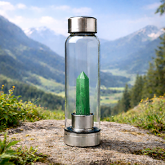 Natural Green Aventurine Pencil With Glass Water Bottle