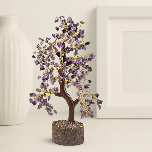 Natural Amethyst 300 Chips Crystal Tree with Wooden Base