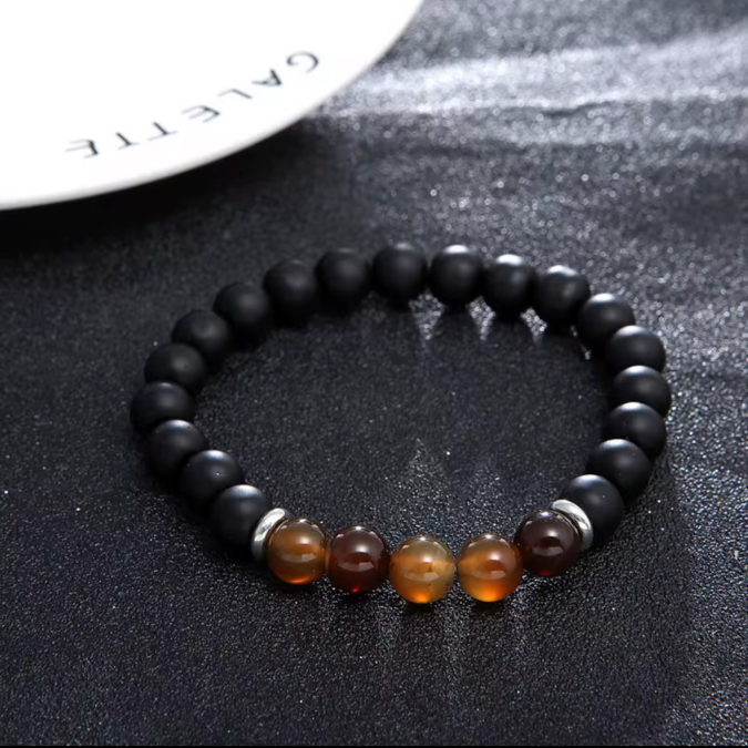 Natural Matt Agate With Hematite Sardonyx Piece Bracelet