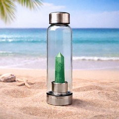 Natural Green Aventurine Pencil With Glass Water Bottle