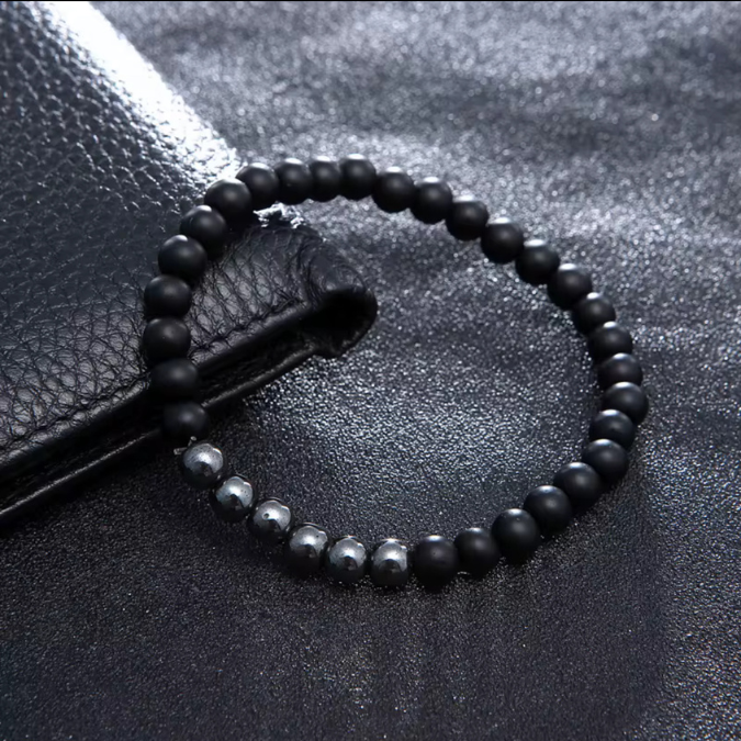 Natural Matt Agate With Hematite Sardonyx Piece Bracelet