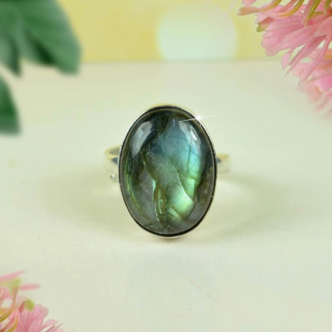 Natural Labradorite Life Growth Adjustable Ring
