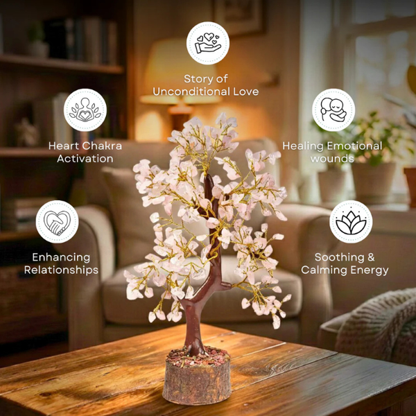 Natural Rose Quartz 300 Chips Crystal Tree with Wooden Base