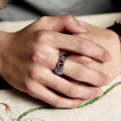 Fengshui Pixiu Red Garnet Wealth Mantra Ring