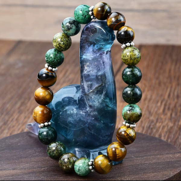 Natural African Turquoise With Tiger Eye Money Charm Bracelet