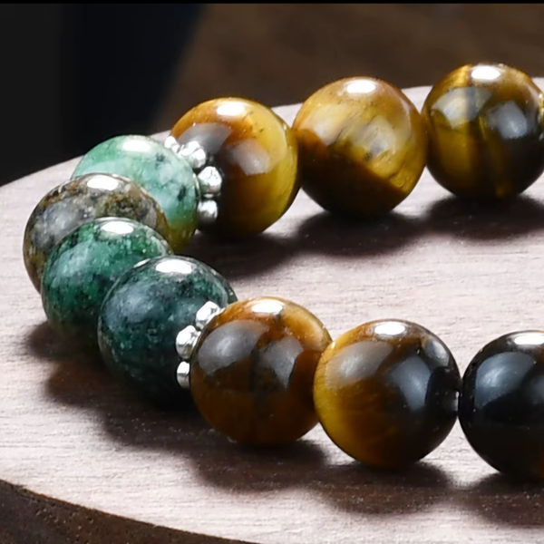 Natural African Turquoise With Tiger Eye Money Charm Bracelet