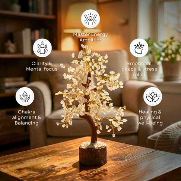 Natural Clear Quartz 300 Chips Crystal Tree with Wooden Base