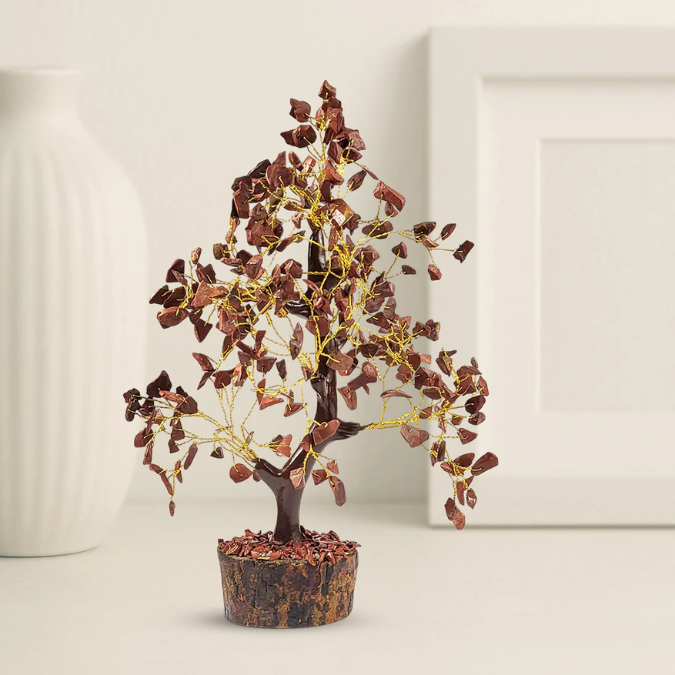 Natural Red Jasper 300 Chips Crystal Tree with Wooden Base