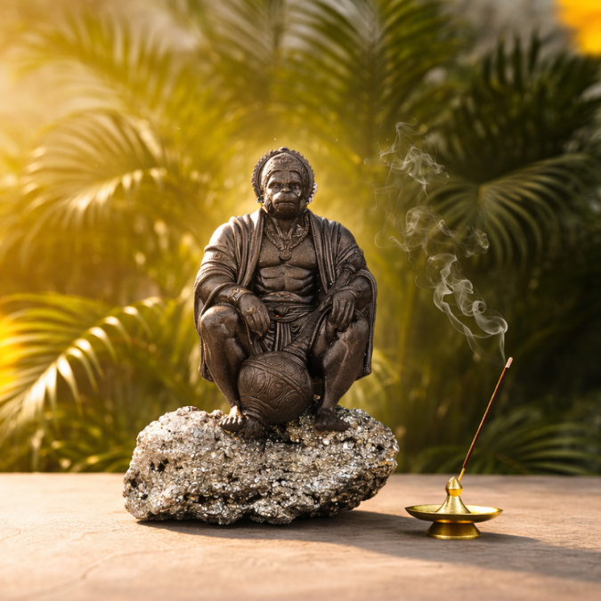 Natural Pyrite Geode Lord Hanuman Idol