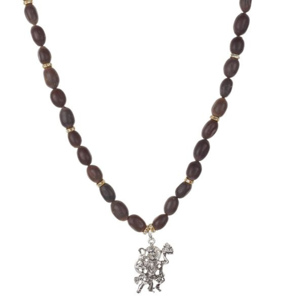 Natural Kamal Gatta Beads With Stainless Steel Hanuman Ji Pendant