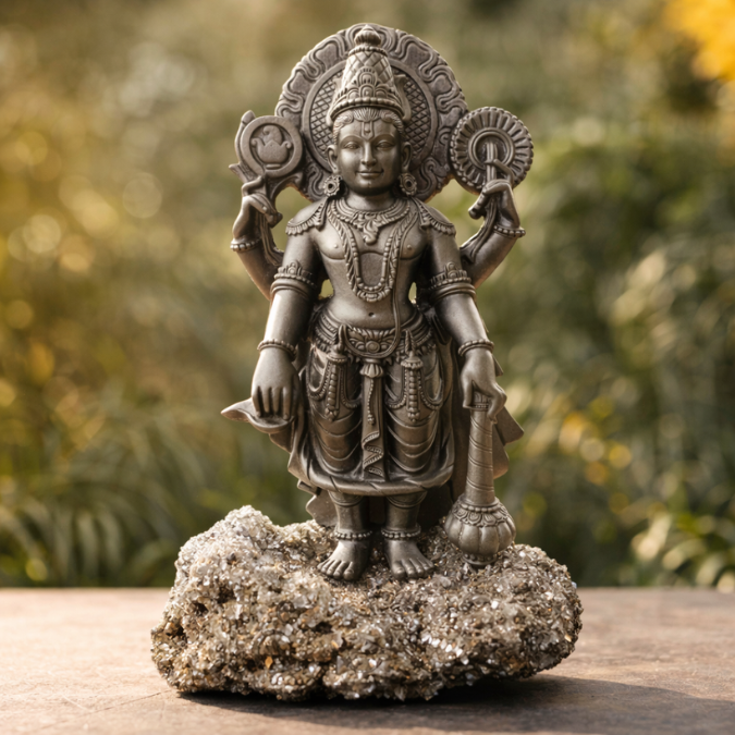 Natural Pyrite Geode Lord Vishnu Idol