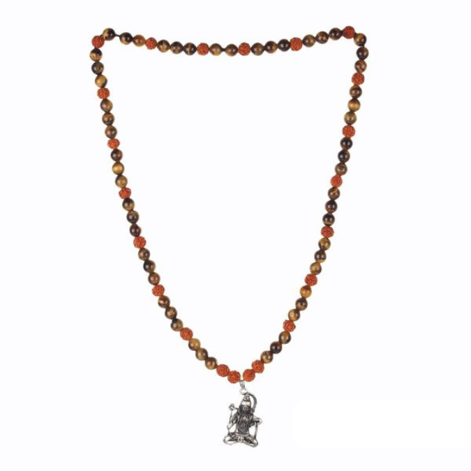Natural Rudraksha & Tiger Eye Stone Stainless Steel Shiva Pendant