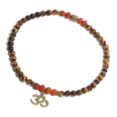 Natural Rudraksha & Tiger Eye Om Buddha Bracelet
