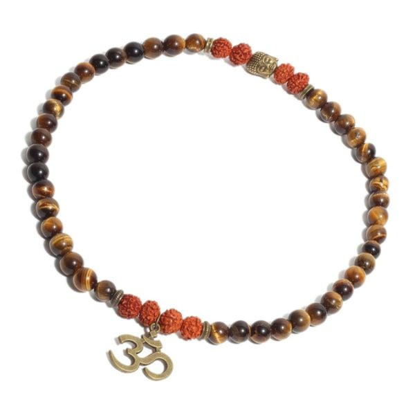 Natural Rudraksha & Tiger Eye Om Buddha Bracelet