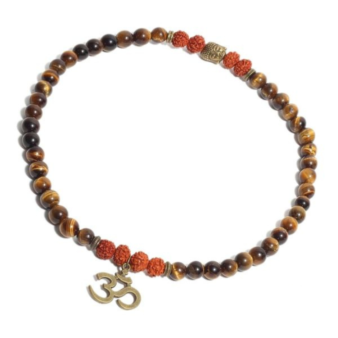 Natural Rudraksha & Tiger Eye Om Buddha Bracelet