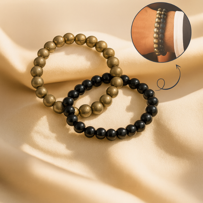 Natural Pyrite With Black Obsidian Richie Rich Combo Bracelet