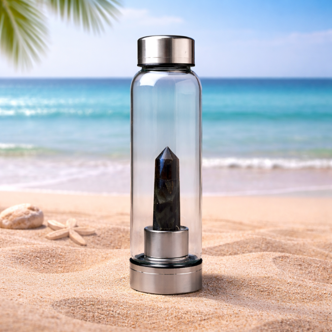 Natural Labradorite Pencil With Glass Water Bottle