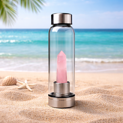 Natural Rose Quartz Pencil With Glass Water Bottle
