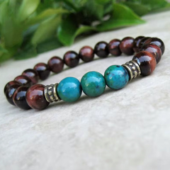 Natural Red Tiger eye With Chrysocolla Health Bracelet