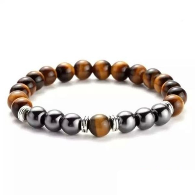 Natural Tiger Eye With Hematite Protection Bracelet