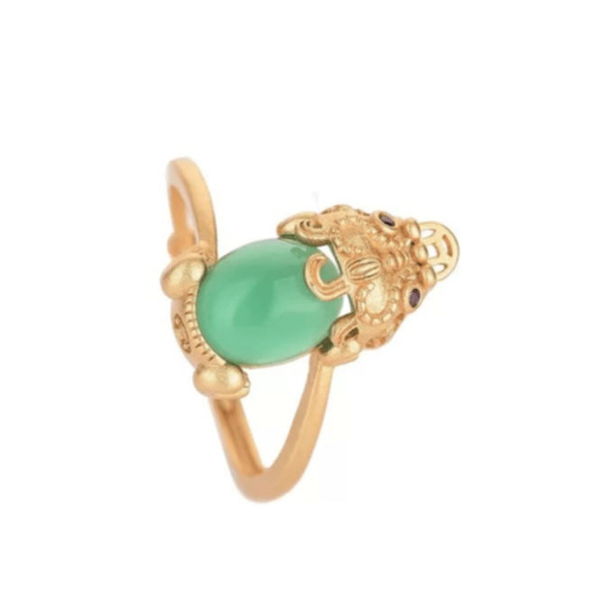 Golden Pixiu With Green Aventurine Goodluck Ring