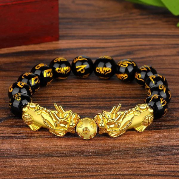 Natural Black Obsidian Double Fengshui Wealth Charm Bracelet