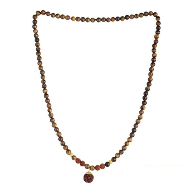 Natural Tiger Eye Stone & Rudraksha Pendant
