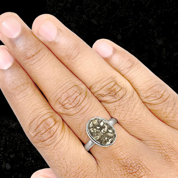 Natural Pyrite Money Magnet Adjustable Ring