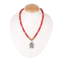 Red Coral (Lal Moonga) & Sandalwood With Stainless Steel Hanuman ji Pendant