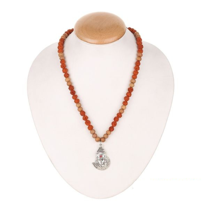 Natural Sandalwood & Rudraksha Stainless Steel Shiva Pendant