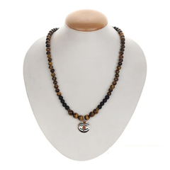 Original Silver Salasar Balaji Pendant With Tiger Eye & Matt Black Agate Mala