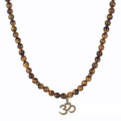 Natural Tiger Eye Om Buddha Happiness Pendant Mala