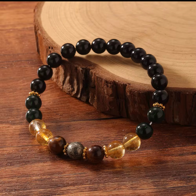 Natural Black Tourmaline Citrine With Tiger Eye Pyrite Business & Job Growth Bracelet