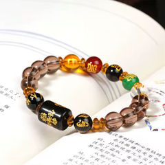 Natural Smoky Quartz Five Element Health Healing Bracelet