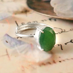 Natural Green Jade Business Growth Adjustable Ring