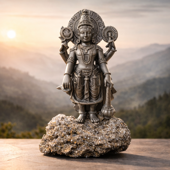 Natural Pyrite Geode Lord Vishnu Idol