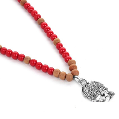 Red Coral (Lal Moonga) & Sandalwood With Stainless Steel Hanuman ji Pendant