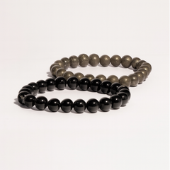 Natural Pyrite With Black Obsidian Richie Rich Combo Bracelet