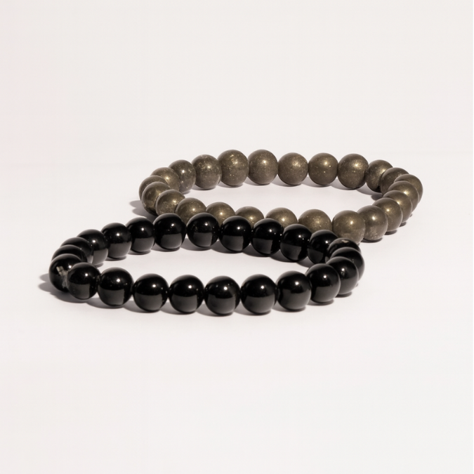 Natural Pyrite With Black Obsidian Richie Rich Combo Bracelet