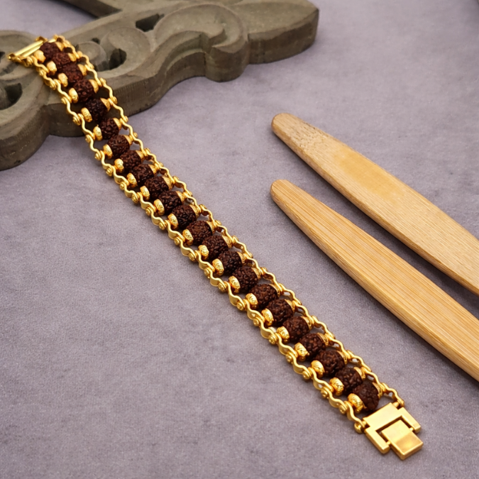 Natural 5 Mukhi Rudraksha Fine Gold Plated Bracelet