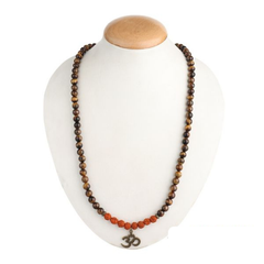 Natural Rudraksha & Tiger Eye Om Buddha Goodluck Pendant Mala