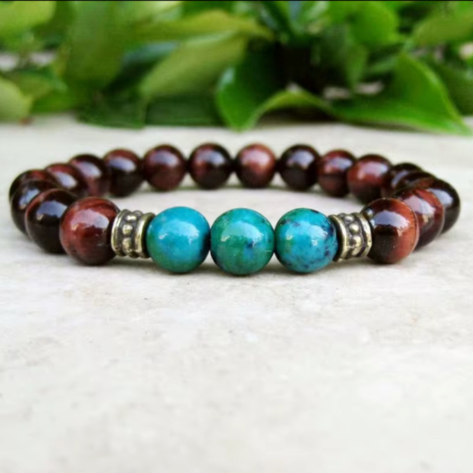 Natural Red Tiger eye With Chrysocolla Health Bracelet