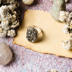 Natural Pyrite Money Magnet Adjustable Ring