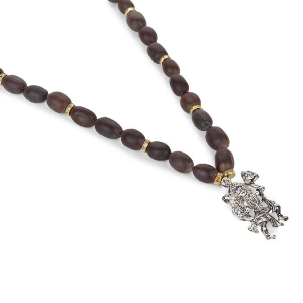 Natural Kamal Gatta Beads With Stainless Steel Hanuman Ji Pendant