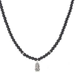 Black Onyx & Matte Agate With Stainless Steel Ganesha Pendant