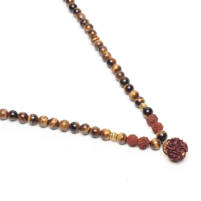Natural Tiger Eye Stone & Rudraksha Pendant