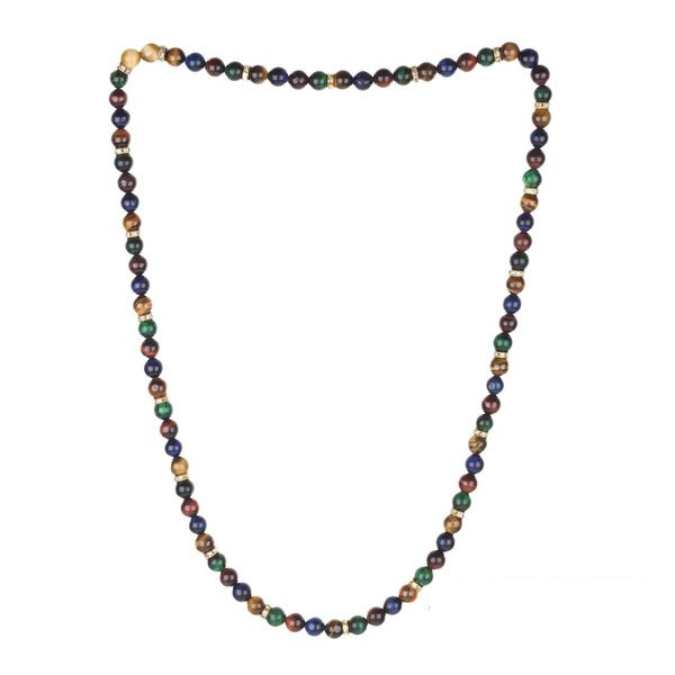 Original Silver Salasar Balaji Pendant With Tiger Eye & Matt Black Agate Mala