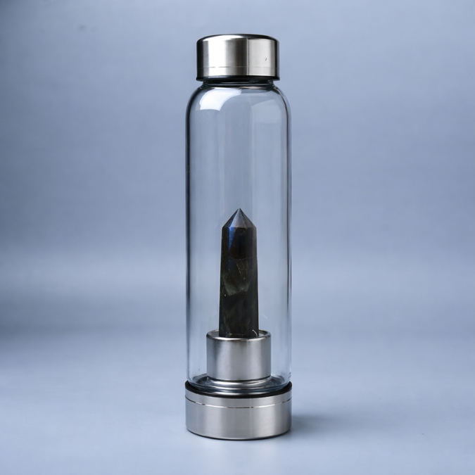 Natural Labradorite Pencil With Glass Water Bottle